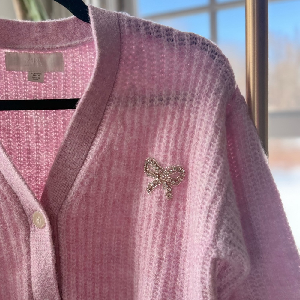 Zara Pink Cardigan with Bow Accent